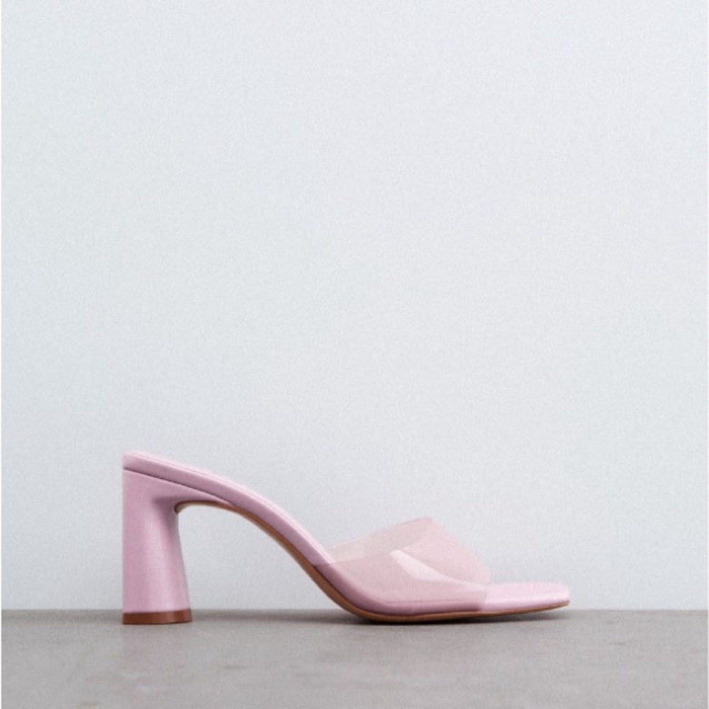 Zara Pink Wide Heeled Vinyl Sandal size US 10